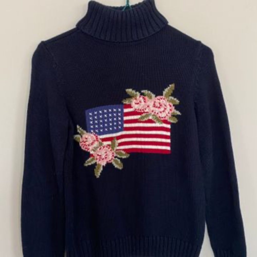 Vintage knit rose flag turtleneck sweater